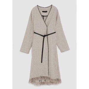 Zara Linen  Striped Belted Whipstitch Simple Minimalist Coat NO BELT S
